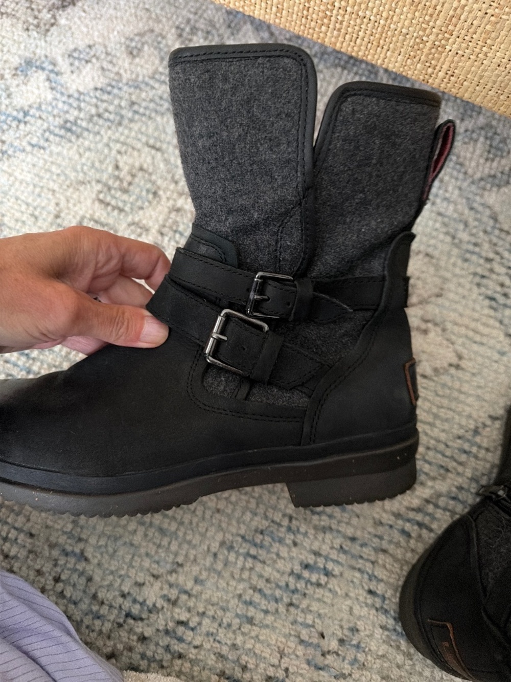 Ugg black leather and wool lined boots